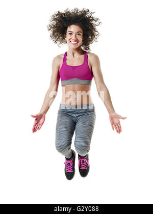 one mixed race woman zumba dancer dancing fitness exercises isolated on white background Stock Photo