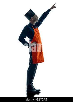 one caucasian man cooking chef silhouette isolated on white background Stock Photo
