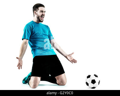 one caucasian Soccer player Man isolated on white backgound Stock Photo