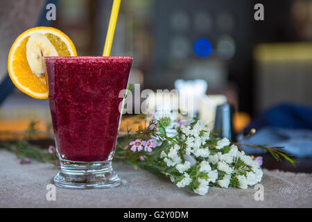 smoothie from blueberry banana and orange juice Stock Photo