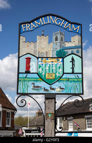 Town sign of Framlingham, Suffolk, England, UK Stock Photo