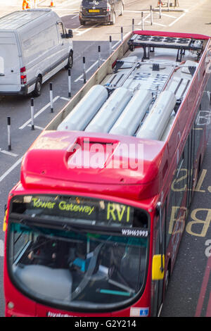 Lower emissions hydrogen fuel cell bus on route RV1. London, UK Stock Photo