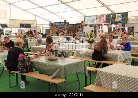 Festival Food Hall, Hay Festival 2016, Hay-on-Wye, Brecknockshire, Powys, Wales, Great Britain, United Kingdom, UK, Europe Stock Photo