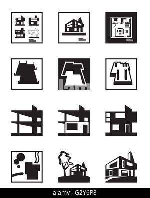 Stages of construction of building - vector illustration Stock Vector
