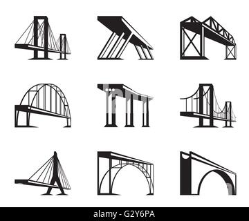 Different bridges in perspective - vector illustration Stock Vector