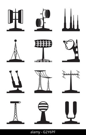 Various antennas and locator - vector illustration Stock Vector