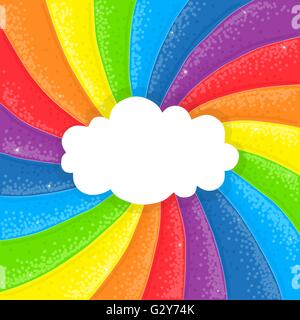 Cartoon cloud on sparkling shiny handdrawn rainbow background Stock Vector