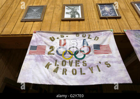 Souvenirs and photos in the gym at the Karolyi Ranch, the USA ...