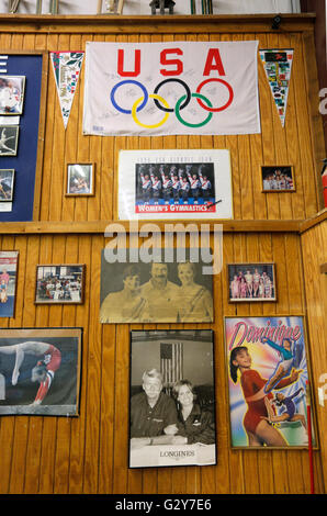 Souvenirs and photos in the gym at the Karolyi Ranch, the USA ...