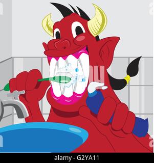 Monster brushing teeth Stock Vector