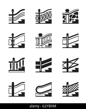 Different types of railings - vector illustration Stock Vector