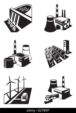 Vector illustration of Wind power plant black icon isolated on white ...