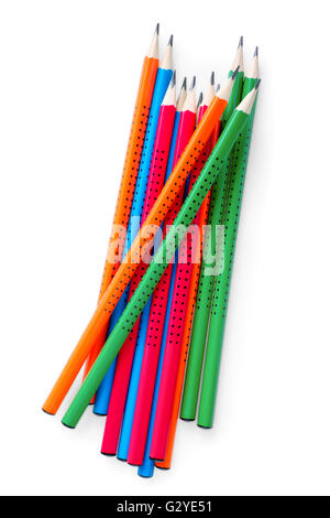 Group of bright colored dotted pencils isolated on white with clipping path Stock Photo