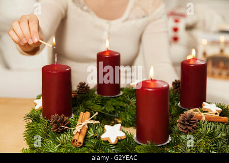 Kindle first candle on the fourth Advent Stock Photo