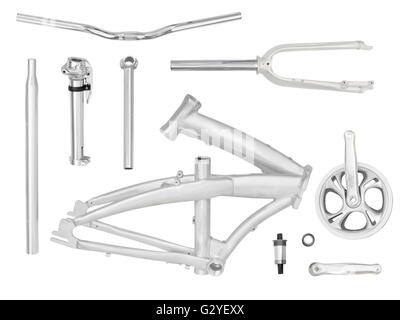 Set of folding bike parts isolated on white background Stock Photo