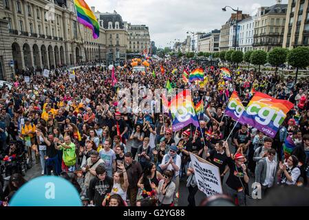 France , Rennes , Jun 04,2016  The Pride March each year brings together about 3,000 people in the streets of Rennes, Credit:  imagespic/Alamy Live News Stock Photo