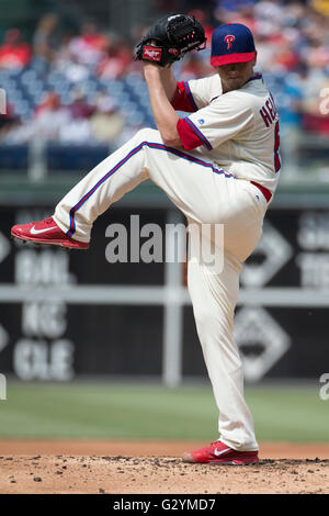 June 4, 2016: Philadelphia Phillies starting pitcher Jeremy Hellickson (58) throws a pitch during the MLB game between the Milwaukee Brewers and Philadelphia Phillies at Citizens Bank Park in Philadelphia, Pennsylvania. Christopher Szagola/CSM Stock Photo