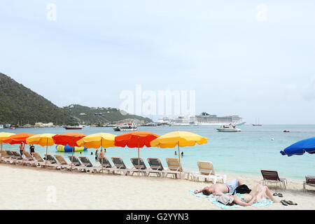 Scene on Great Bay in Philipsburg, St Maarten. Stock Photo