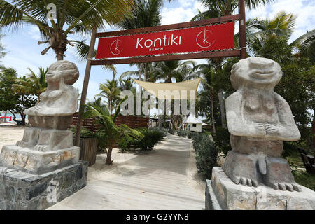 Entrance to Kontiki beach lounge on Orient Bay, St Martin. Stock Photo