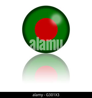 3D sphere or badge of Bangladesh flag with reflection at bottom. Stock Photo