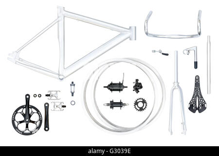Mountain bike parts set isolated on white background Stock Photo