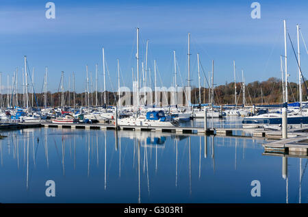 Moored yachts on a River Hamble marina at Lower Swanwick, England, United Kingdom, Europe Stock Photo