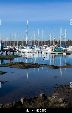 Moored yachts on a River Hamble marina at Lower Swanwick, England, United Kingdom, Europe Stock Photo