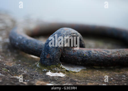 Closeup of a mooring ring on the side of Bridgwater Quay, England, United Kingdom, Europe Stock Photo