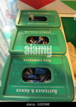 Scrap battery collection station in a department store Stock Photo