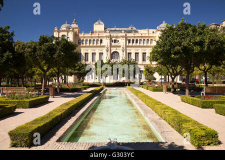 Gardens of Jardines de Pedro Luis Alonso with the Town Hall, El Ayuntamiento, Málaga, Andalucia, Spain, Europe, PublicGround Stock Photo