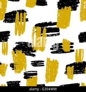 Hand drawn seamless abstract pattern in black, mustard yellow and white. Modern textile, greeting card, poster, wrapping paper d Stock Vector