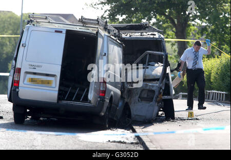 REGISTRATION PIXELATED BY THE PA PICTURE DESK A car being pulled from ...
