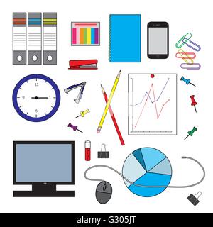 Set of different office objects Stock Vector