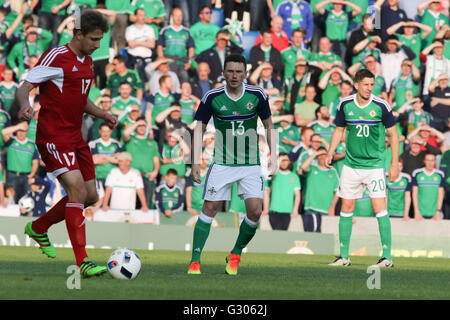 27th May 2016 - Vauxhall International Challenge (Friendly). Northern Ireland 3 Belarus 0. Northern Ireland's Corry Evans (13) in action. Stock Photo