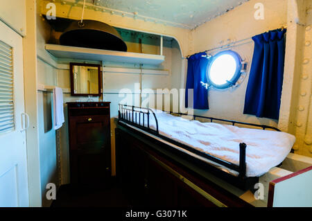 Officer's cabin and wash facilities on HMS Caroline, Belfast, the last surviving ship from the Battle of Jutland. Stock Photo