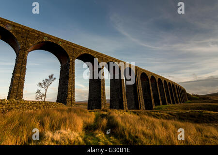 Ribblehead Viaduct, sunset, Yorkshire Dales National Park, Yorkshire, England, United Kingdom, Europe