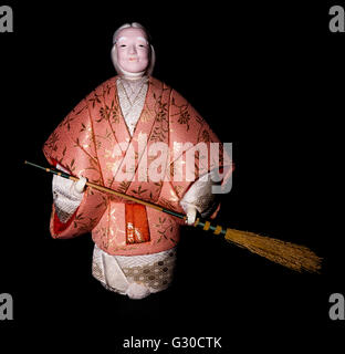 The Antique Kimekomi Japanese doll old woman Uba depicting a Noh play, 'The Old Couple from Takasago. Stock Photo