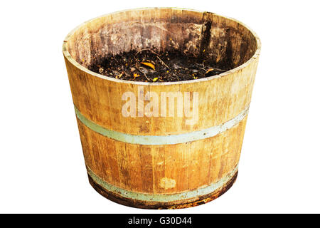 Old pots and soil inside on a white background. Stock Photo