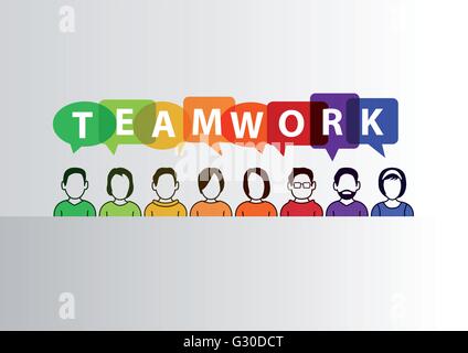 Teamwork concept as vector illustration of group of people working together Stock Vector