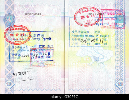 Stamps of China, permits to stay in Shanghai and Beijing Stock Photo