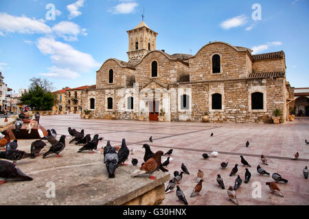 Birds flying outside of the Ancient 9th century Greek Orthodox Church of Ayios Lazarus in Larnaca, southern Cyprus. Stock Photo