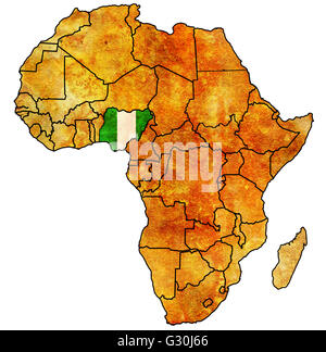 nigeria on actual vintage political map of africa with flags Stock Photo