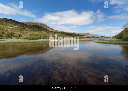 Loch Dochart, Scotland. Picturesque view of Loch Dochart, with the ruins of a 16th century castle in the background. Stock Photo