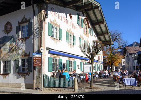 Hotel ' Alte Post ' with Lüftlmalerei (decoration), Germany, Bayern, Bavaria, Oberbayern, Upper Bavaria, Oberammergau Stock Photo