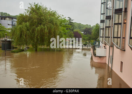 The Almont overflowed in downtown Melun Stock Photo