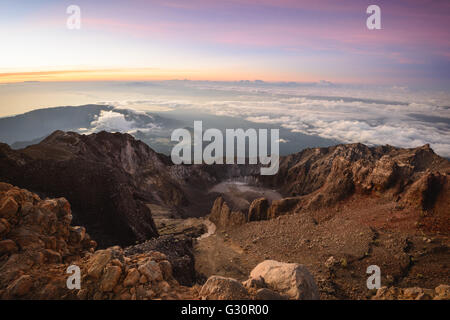 Looking out east from the summit of Mt. Rinjani in Lombok, Indonesia Stock Photo