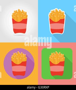 fried potatoes fast food flat icons with the shadow vector illustration isolated on background Stock Vector