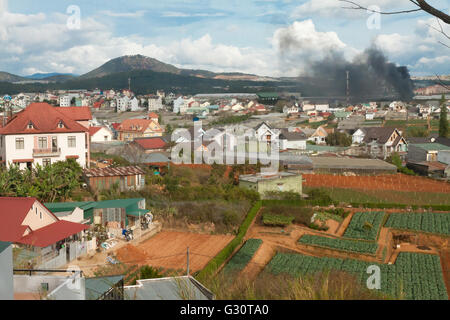 Beautiful houses with tile roofs, normal life in Vietnam. Stock Photo