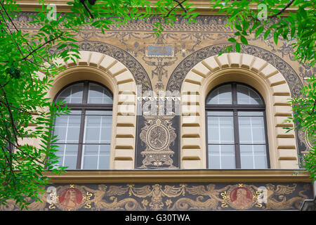 Budapest andrassy ut, the richly decorated exterior of the Art Institute building in Andrassy ut in the the Terezvaros district of Budapest, Hungary. Stock Photo