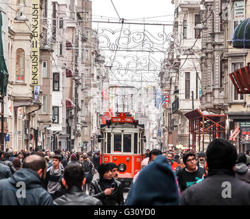 Istambul, Turkey - February 2015: Taksim Istiklal Street. Istanbul, Turkey Stock Photo